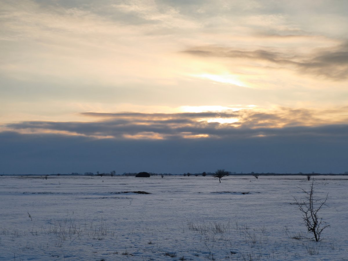 Naplemente a behavazott síkvidéki tájon